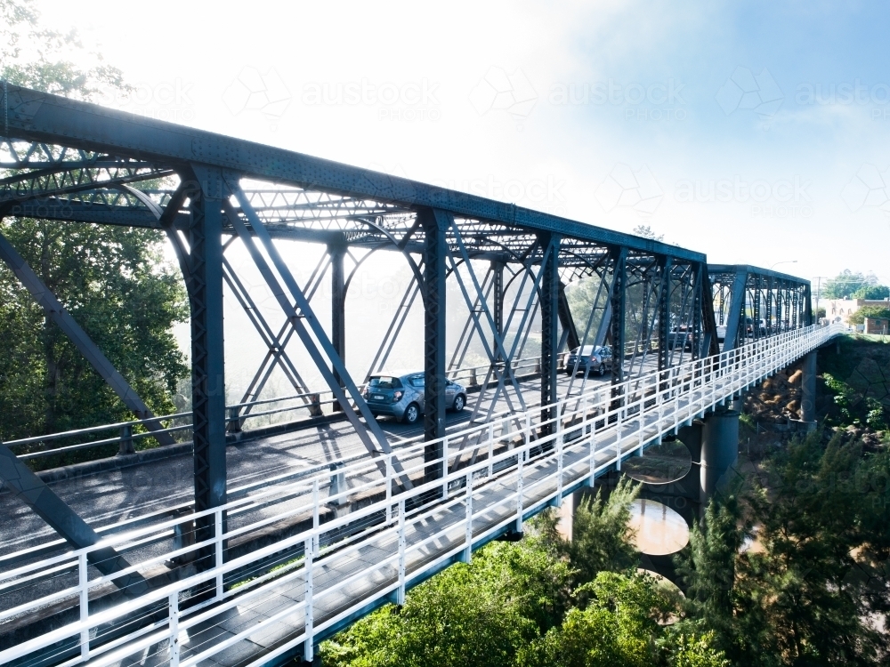 Drone photo of dunolly ford bridge in Singleton over the Hunter River - Australian Stock Image