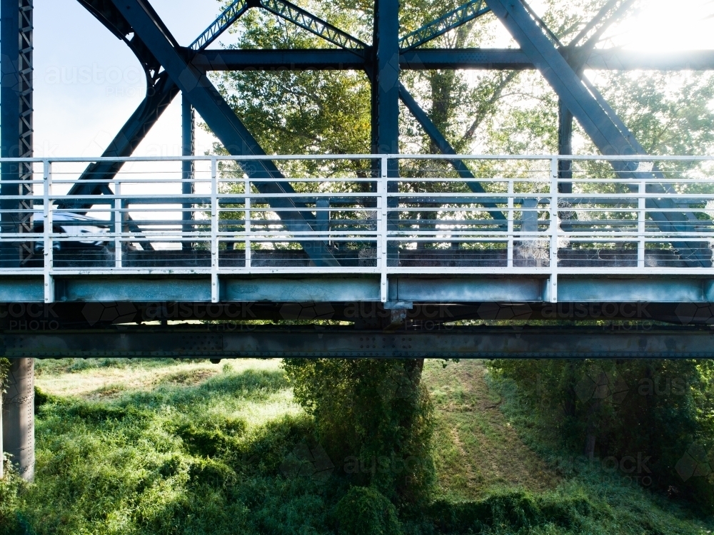 Drone photo of dunolly ford bridge in Singleton over the Hunter River - Australian Stock Image