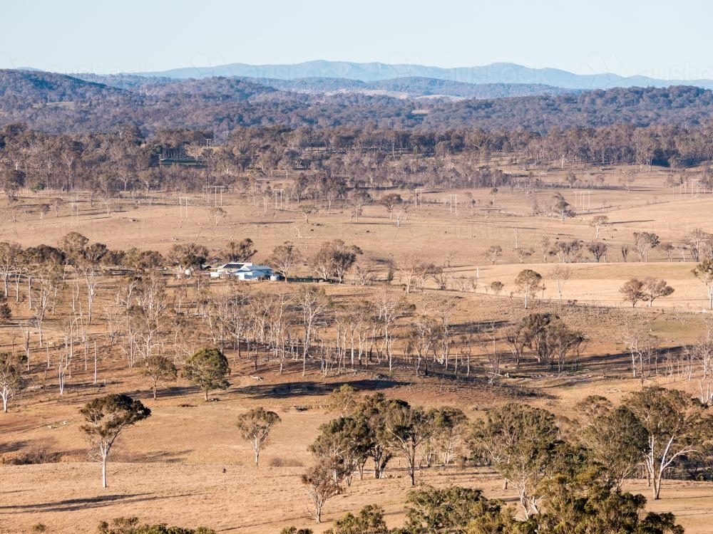 Dry brown winter rural landscape on the Northern Tablelands - Australian Stock Image