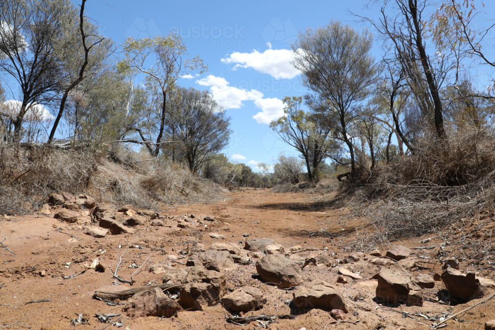 Dry creek bed with rocks - Australian Stock Image