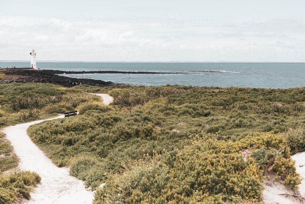 dune walks along the rugged coast of Griffiths Island - Australian Stock Image