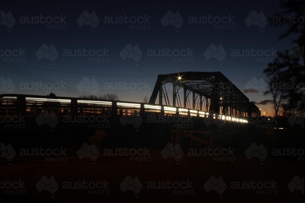 Dunolly Bridge, Singleton silhouetted after sunset - Australian Stock Image