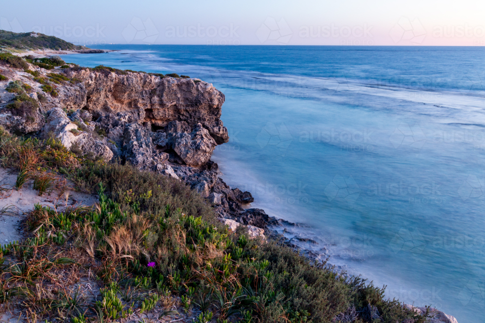 Dusk evening light over the limestone coast and Indian Ocean in Western Australia. - Australian Stock Image