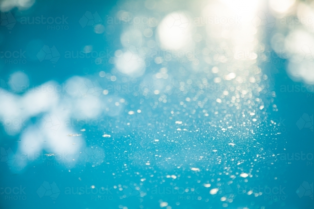 Dust on blue water in backyard pool, blue texture background - Australian Stock Image