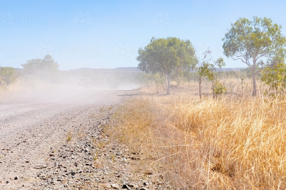 dust on the Gibb River Road in the Kimberley in dry season - Australian Stock Image