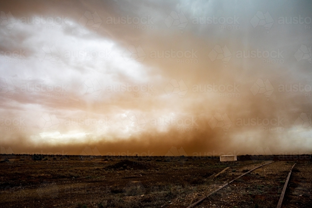 Dust storm rolling in from plains - Australian Stock Image
