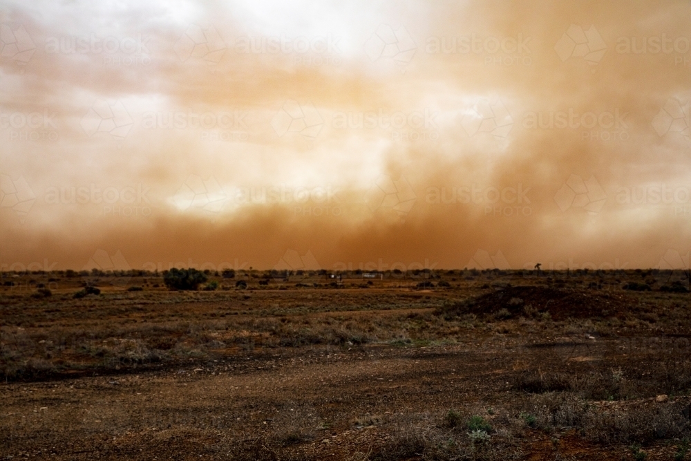 Dust storm rolling in from plains - Australian Stock Image