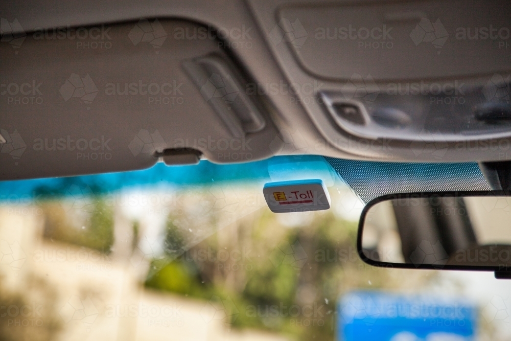 E-Toll tag on car windscreen - Australian Stock Image