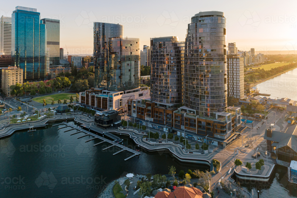 Early morning golden sunrise over Elizabeth key Perth western Australia - Australian Stock Image