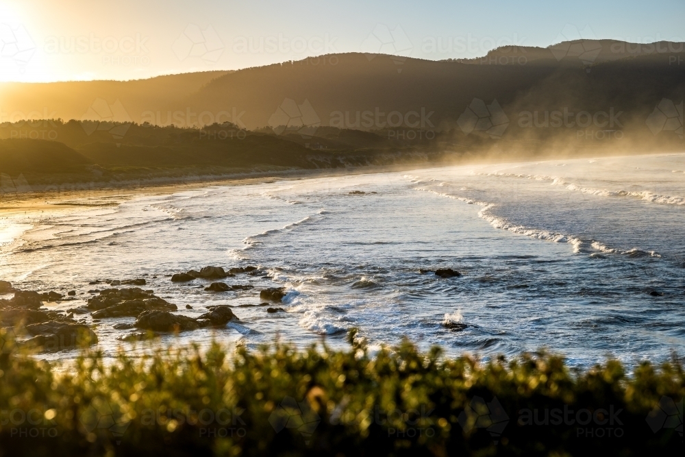 early morning misty beach scene - Australian Stock Image