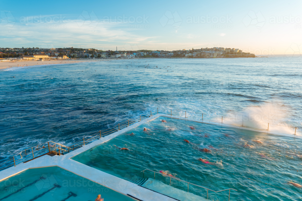 Early Morning Over Ocean Pools Bondi Beach Sydney - Australian Stock Image