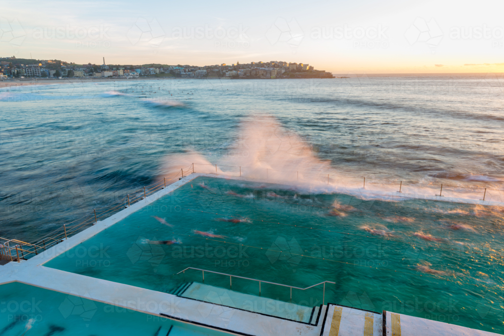 Early Morning Over Ocean Pools Bondi Beach Sydney - Australian Stock Image