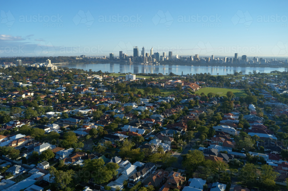 Early Morning Perth Skyline Aerial - Australian Stock Image