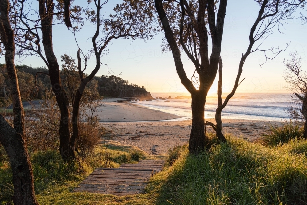 early morning sunrise walks at Mystery Bay - Australian Stock Image