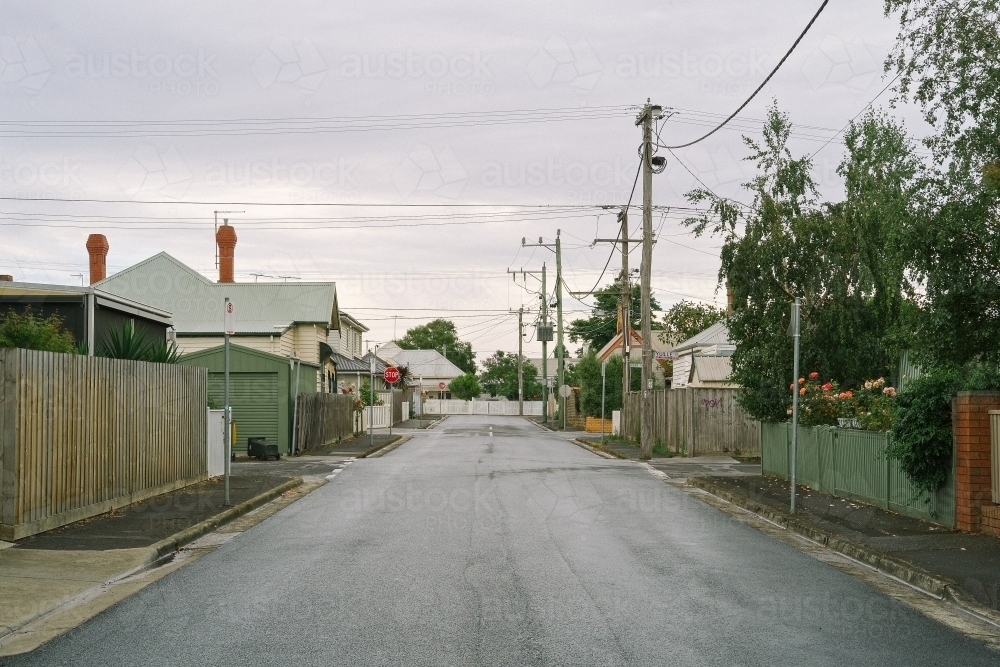 Early morning view down an empty suburban street - Australian Stock Image