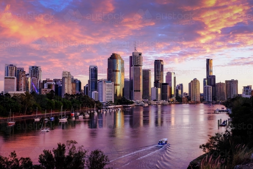 Early morning view of Brisbane CBD from Kangaroo Point - Australian Stock Image
