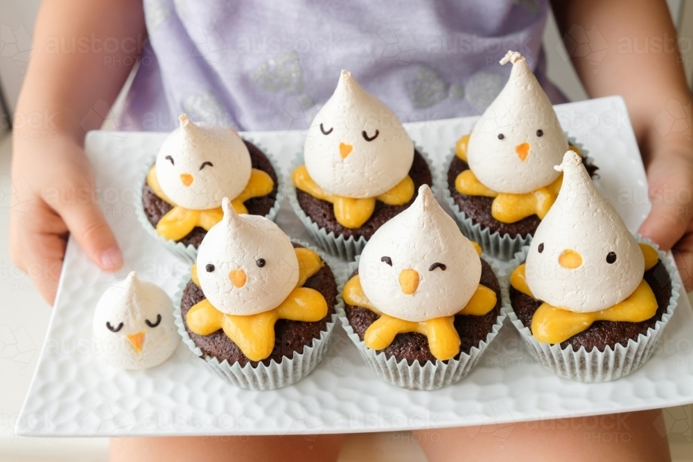 Easter chick lemon chocolate cupcakes - Australian Stock Image