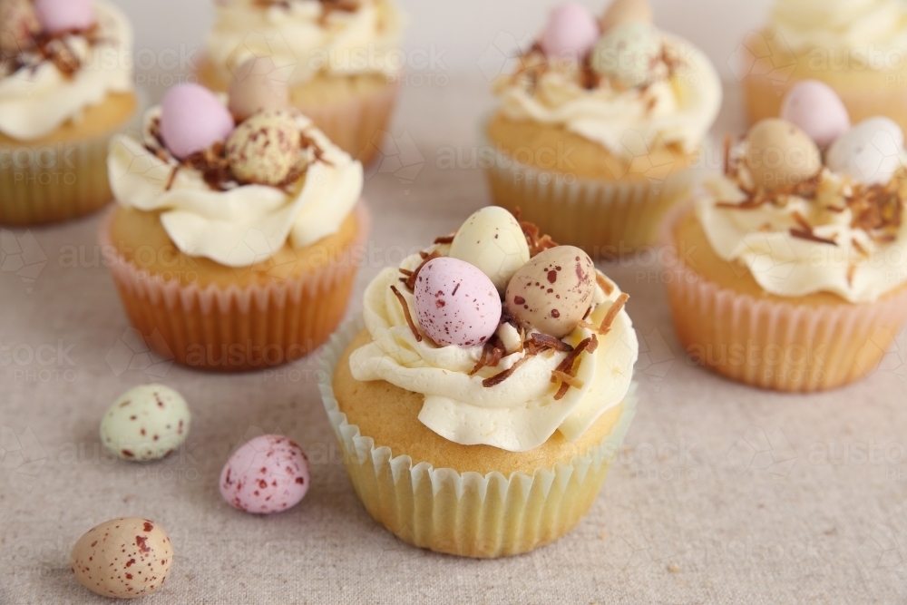 Easter eggs cupcakes - Australian Stock Image