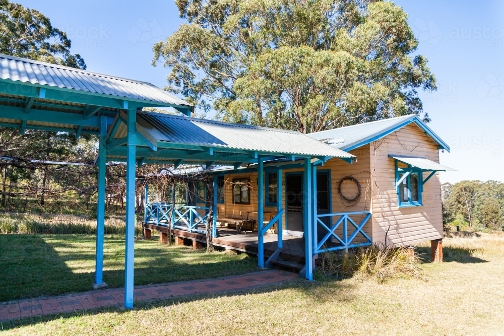Eco friendly cabins in hills - Australian Stock Image