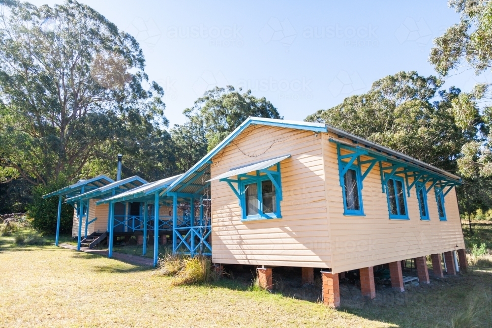 Eco friendly cabins in hills - Australian Stock Image