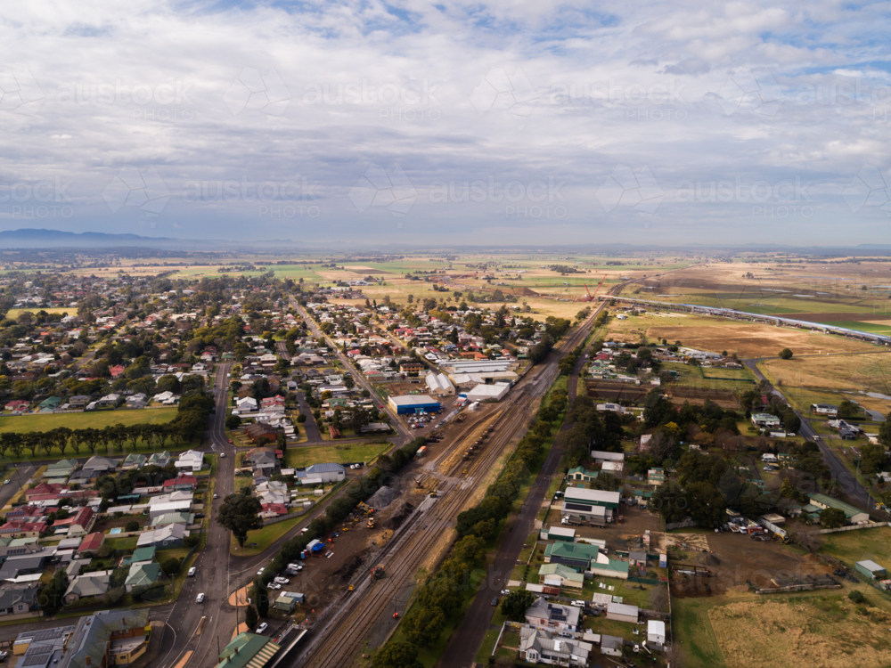Image of edge of Singleton aerial view looking down trainline with ...