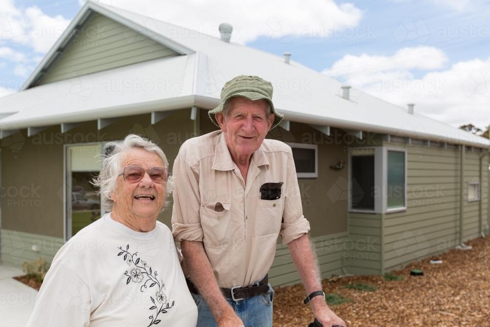 Elderly couple at newly constructed retirement home - Australian Stock Image