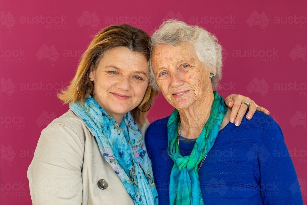 elderly lady with her middle-aged daughter - Australian Stock Image