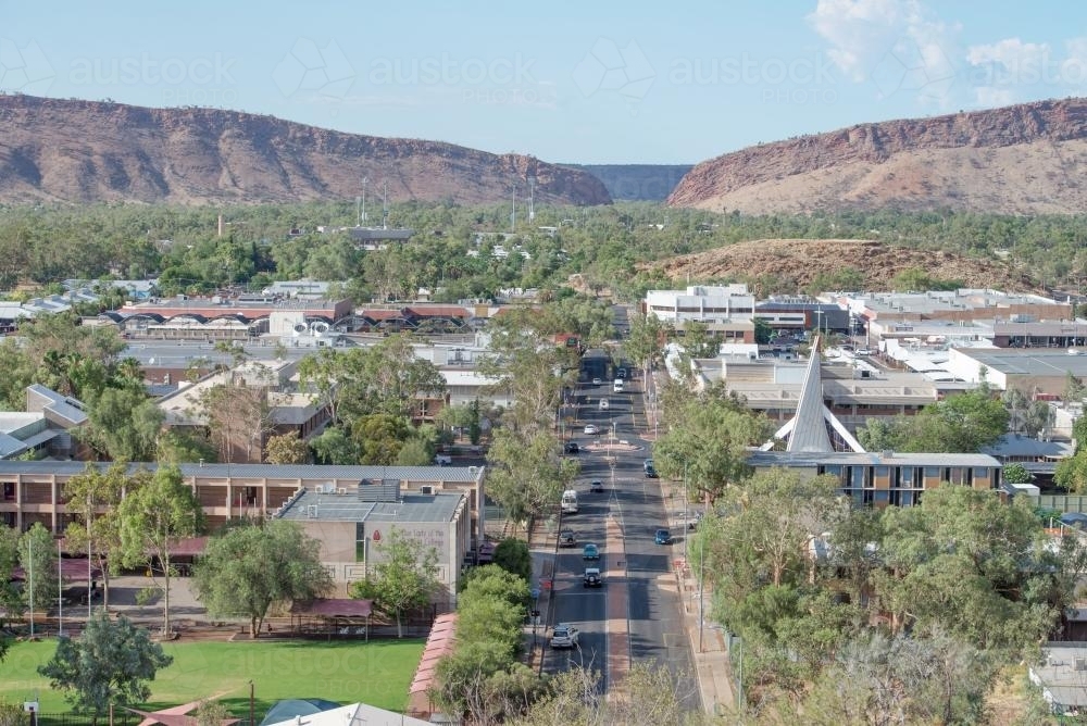 Elevated view of Alice Springs from ANZAC Hill, looking south - Australian Stock Image