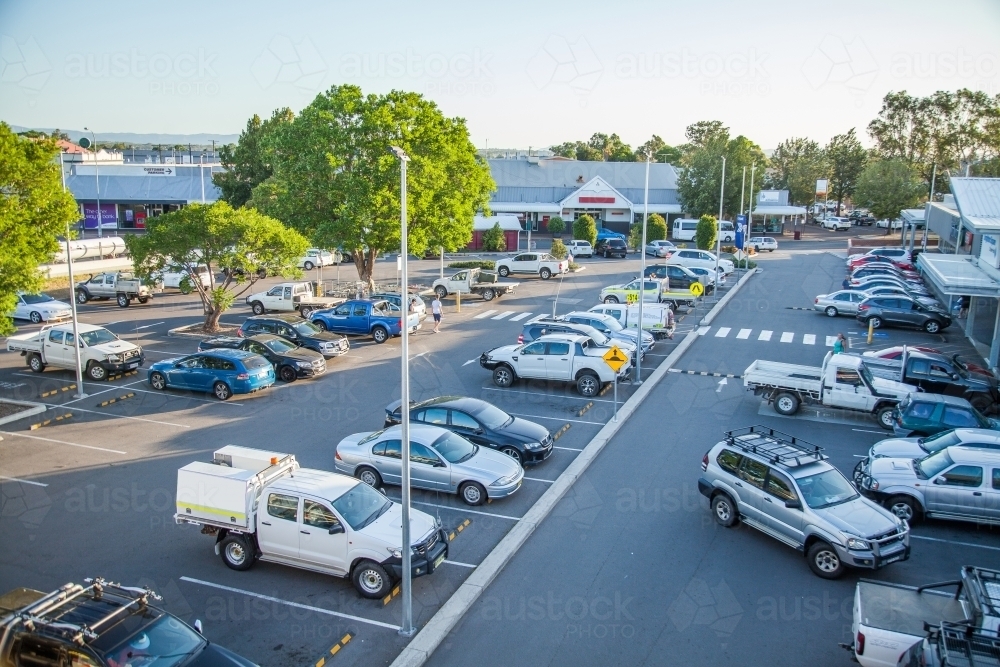 Elevated view of busy car park in Singleton near the shopping centre - Australian Stock Image
