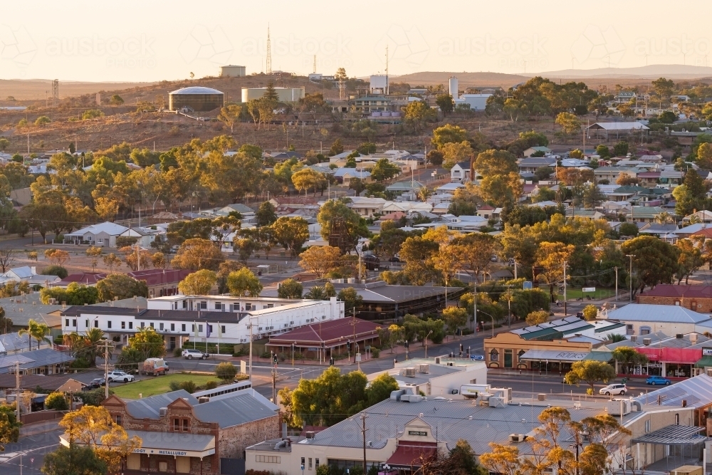 Elevated view over the rooftops of an outback city - Australian Stock Image