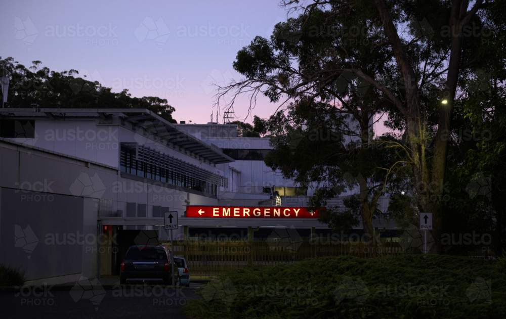 Emergency department at sunset at a regional hospital - Australian Stock Image