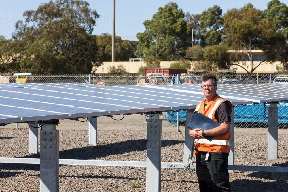 Employee at a Solar Panel plant - Australian Stock Image