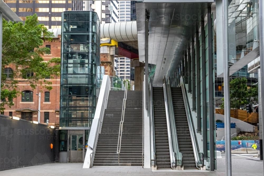 Empty escalator in city street - Australian Stock Image