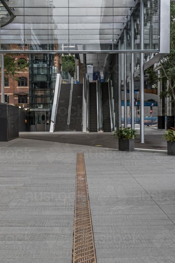 Empty escalator on a city street in the distance - Australian Stock Image