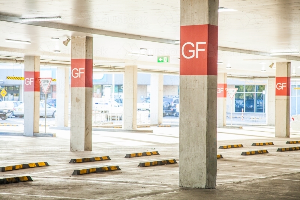 Empty ground floor car park at shopping centre - Australian Stock Image