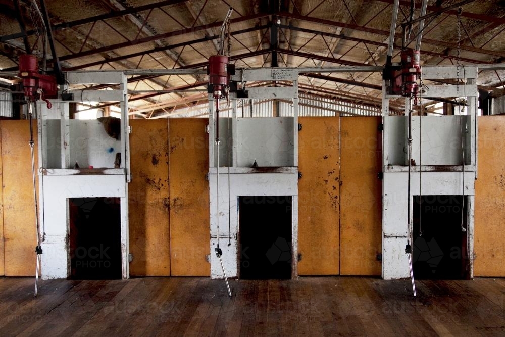 Empty inside of a shearing shed - Australian Stock Image