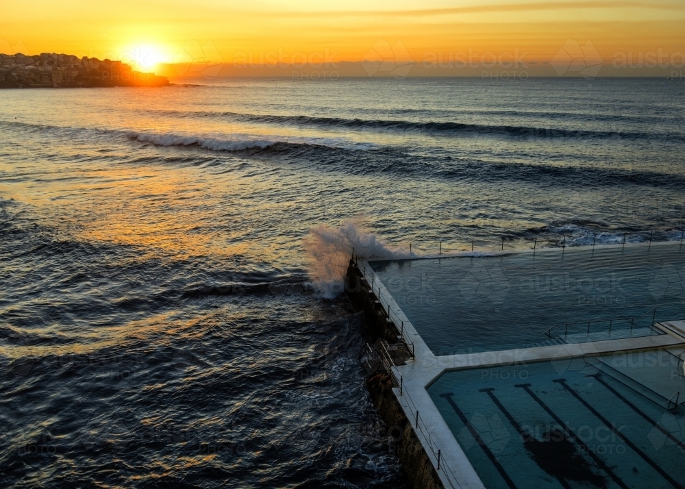 Empty ocean pools at sunrise - Australian Stock Image