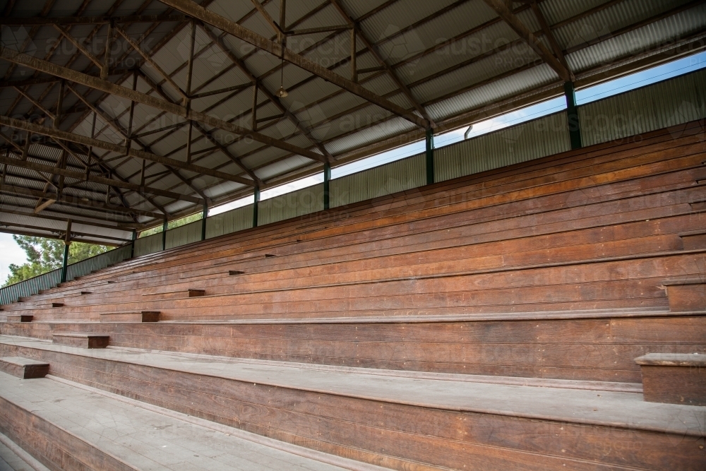 Empty seats of a large grandstand at Singleton Showground - Australian Stock Image