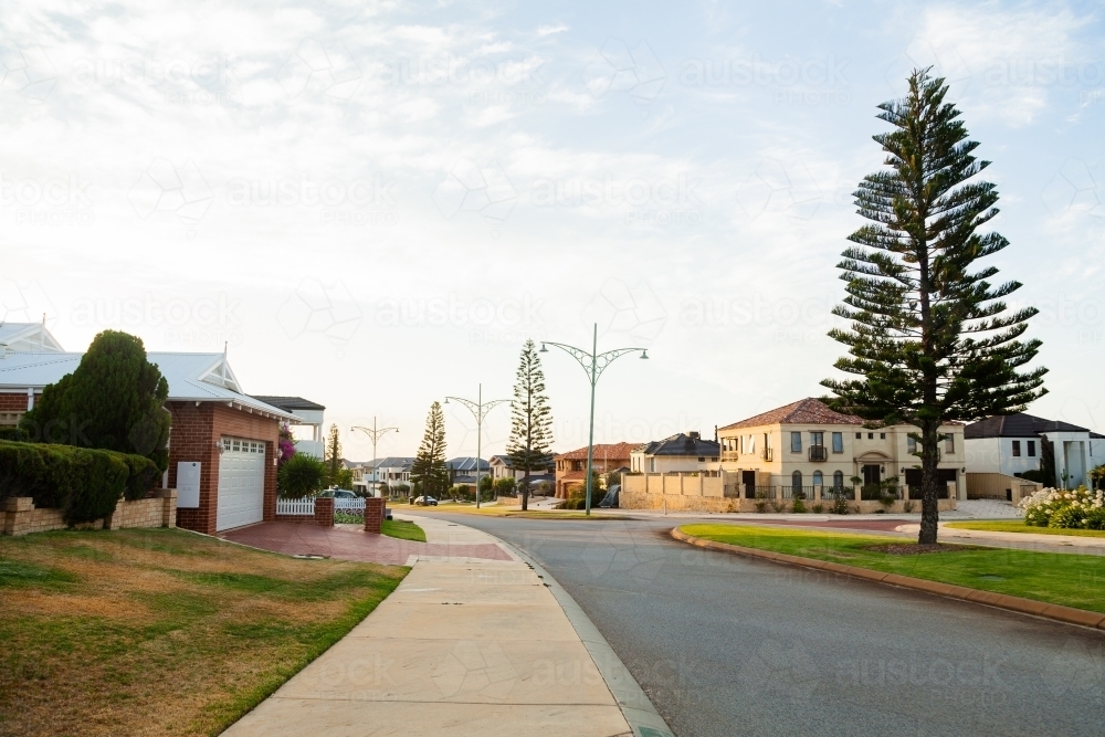 Empty street in neat part of northern Perth WA at dusk - Australian Stock Image