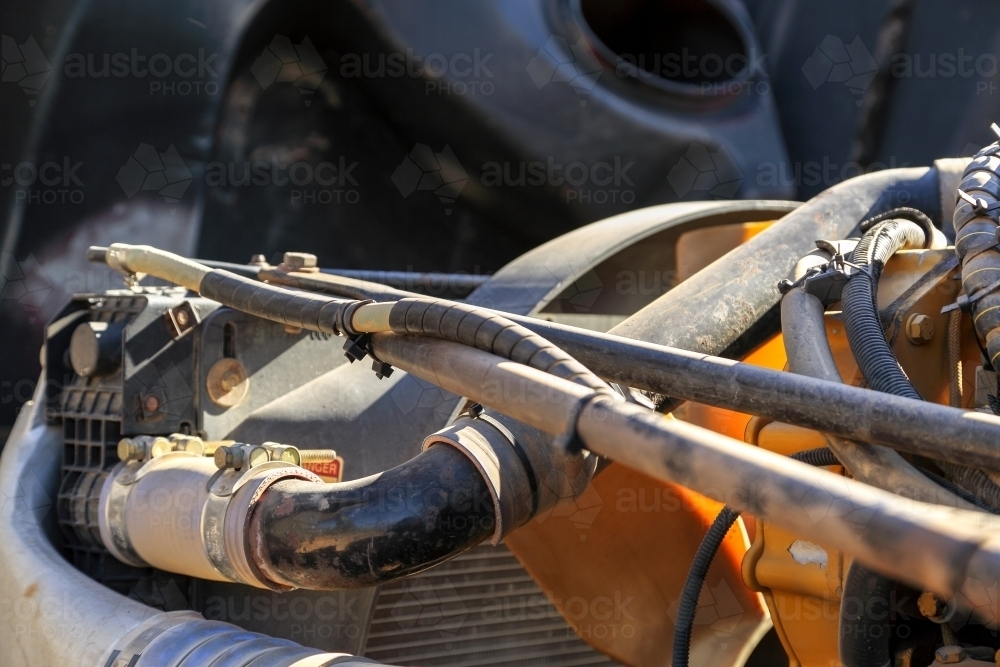 Image of Engine compartment under the of a semitrailer truck