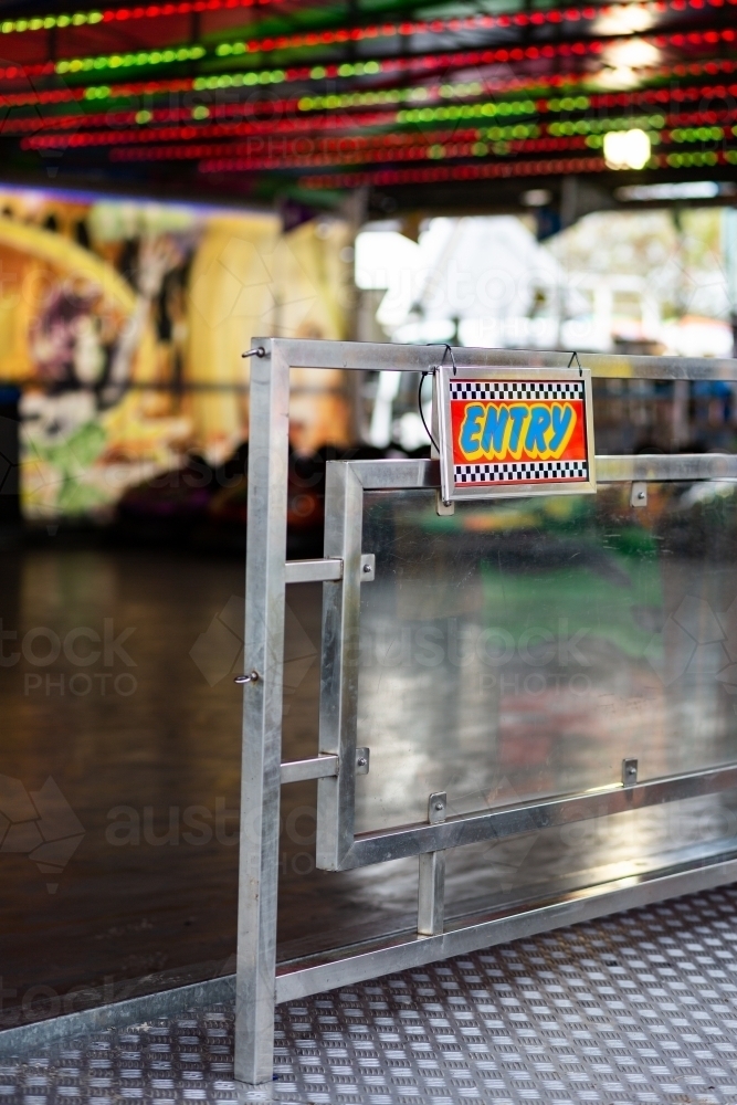 Entry sign for dodgem car ride at show sideshow alley - Australian Stock Image