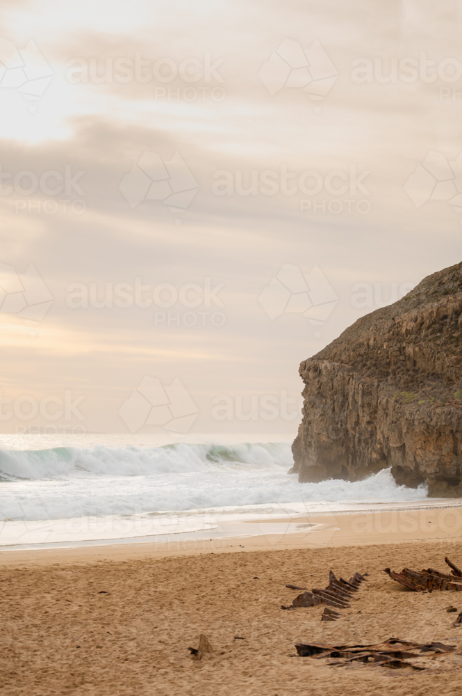 Ethel Wreck shipwreck remains, Ethel Beach - Australian Stock Image