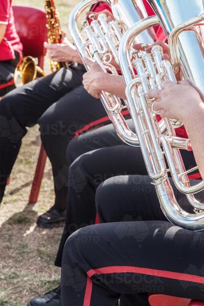 Euphonium players of a band performing outside - Australian Stock Image