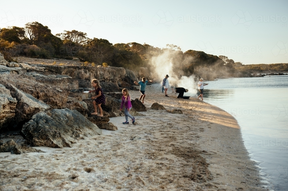 Exploring and cooking on the beach Coffin Bay NP - Australian Stock Image