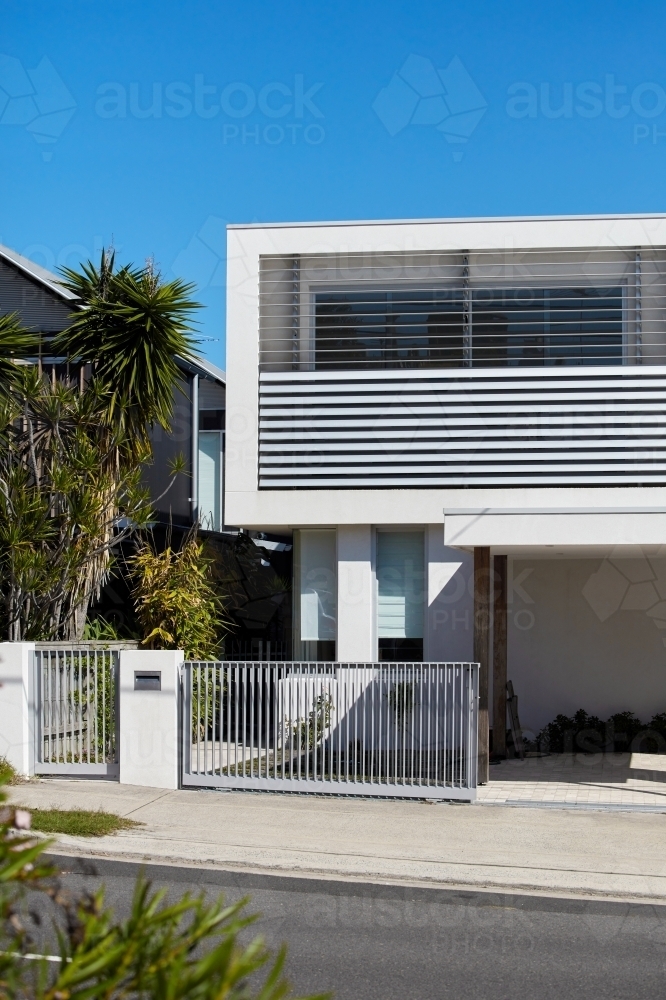 Exterior of modern architectural house from street - Australian Stock Image