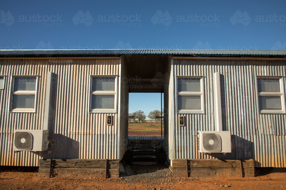 External view of accommodation building with entry hall in the middle - Australian Stock Image