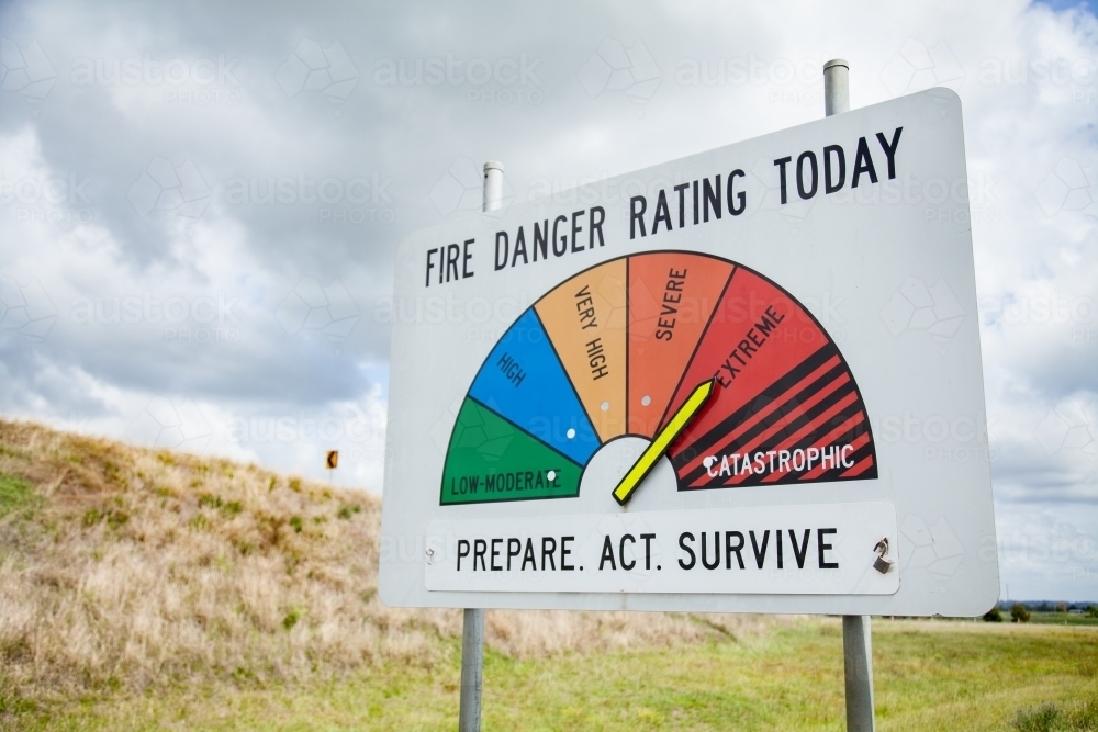Extreme fire danger rating on sign - Australian Stock Image