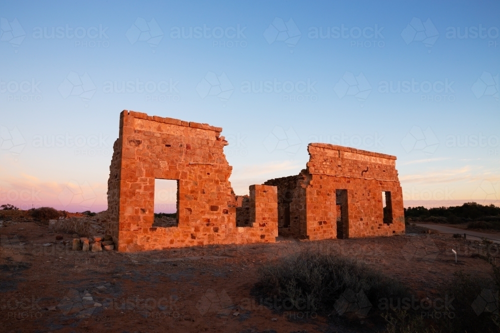 facade of old ruin in morning light - Australian Stock Image