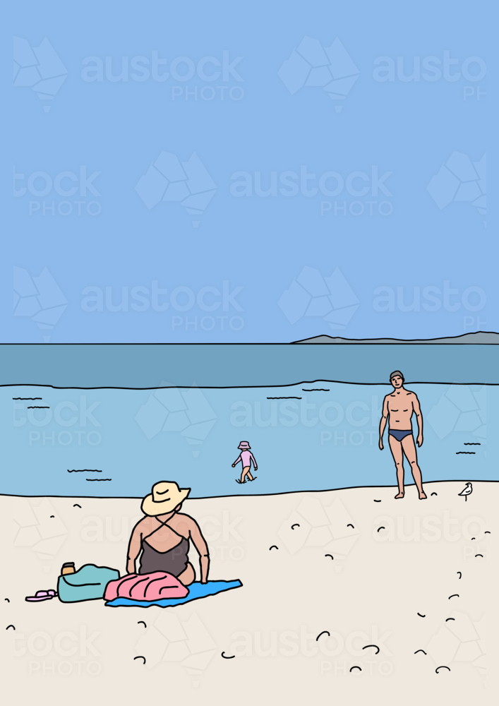 Family enjoying a relaxing day at the beach - Australian Stock Image