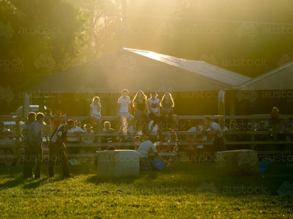 Farm activities competition just before sunset at Walcha Show - Australian Stock Image